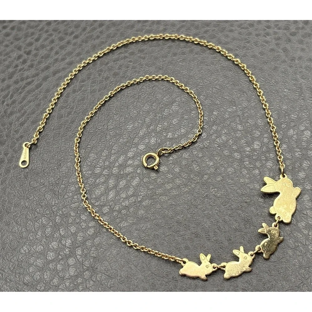 Avon Vintage Rare Family Of Bunnies Mom And Babies Bunny Necklace Gold Tone 15